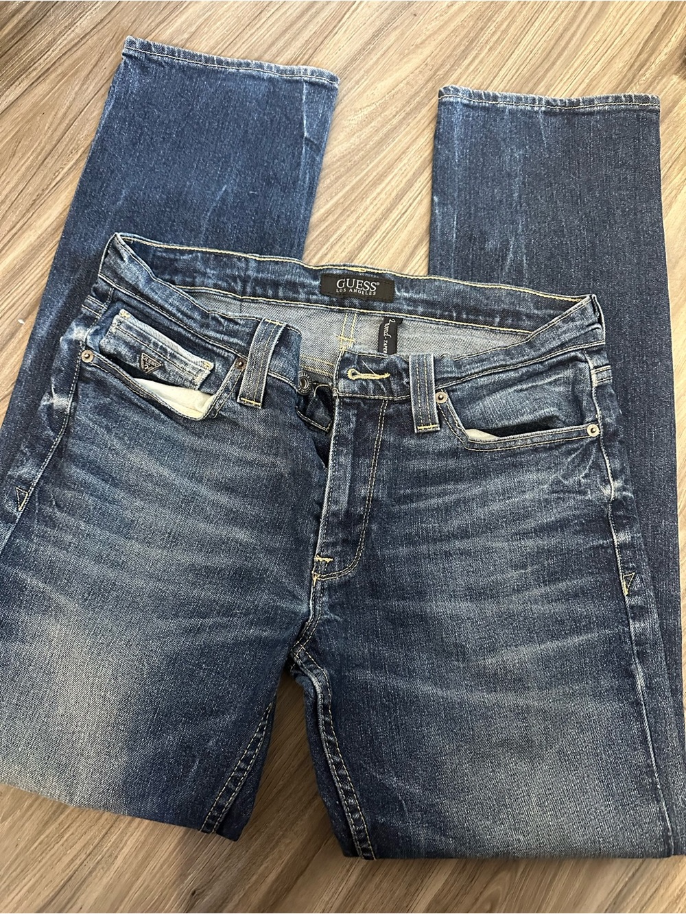 Guess Men's Blue Straight Jeans - Distressed Indigo